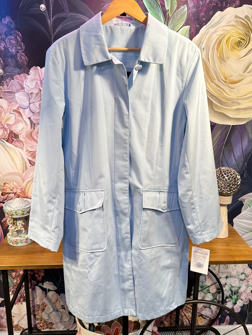 Regent Park XL NWT Sears Powder Blue Long Raincoat Trench Coat Button Front